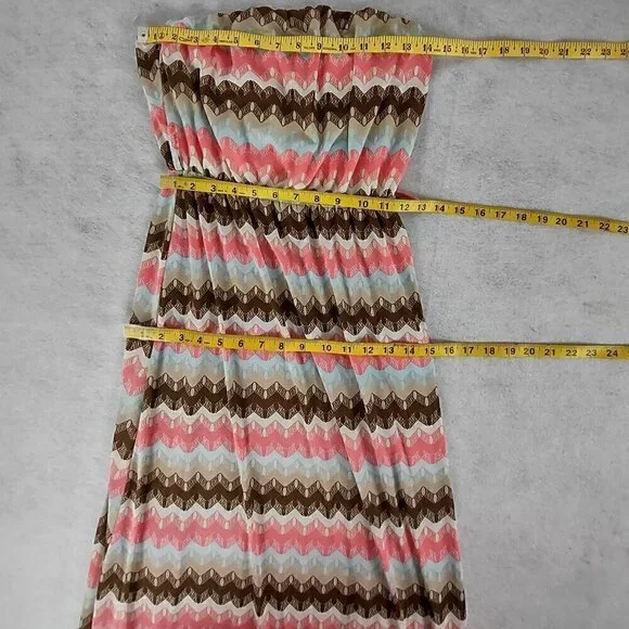 Rue 21 Women's Coral & Brown Geo Stripe Strapless Maxi Dress Size L - Picture 7 of 11